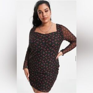 Long Sleeve Cherry Mini Dress Asos Mesh Sheer Sleeves